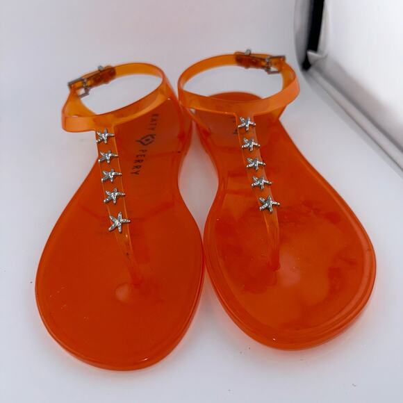 Katy Perry Orange Starfish Studded T Strap Jelly Sandals Size 6M NEW - Picture 4 of 4